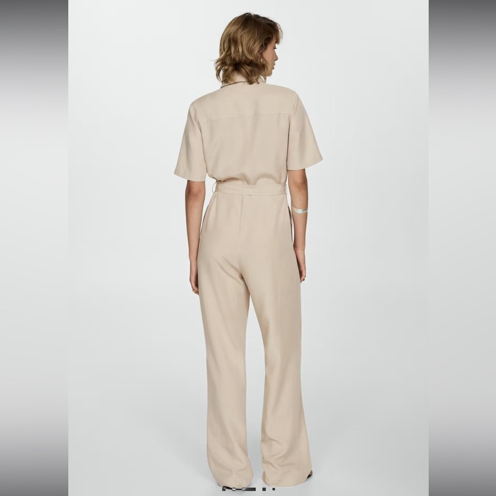 Mango Neutral Beige Short-Sleeve Tie-Waist Jumpsuit - Picture 3 of 10